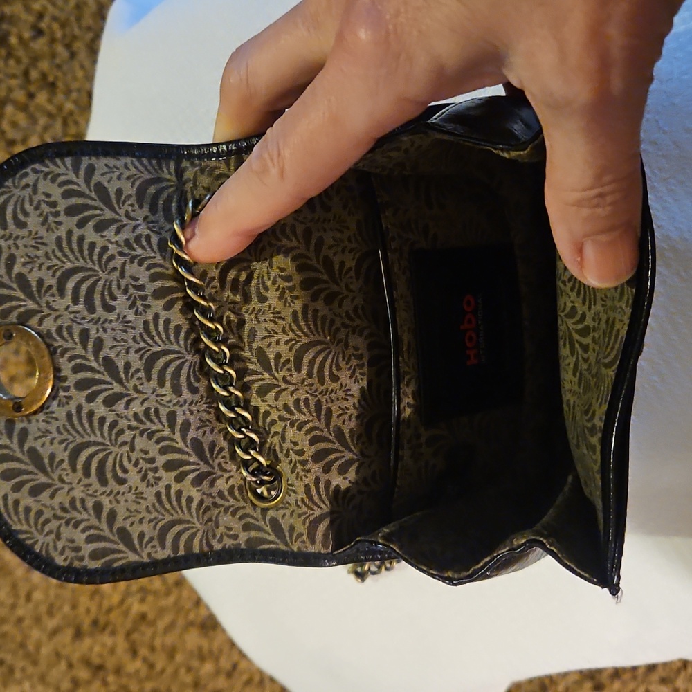 HOBO Black Leather Crossbody with Gold Chain and Turn-Lock - Picture 4 of 8